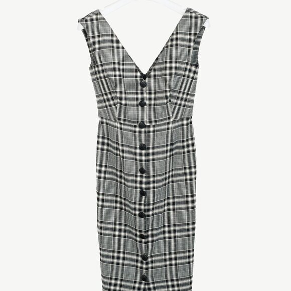Veronica Beard Lark Black & White Plaid Cotton-Blend Sheath Midi Dress - Picture 2 of 11